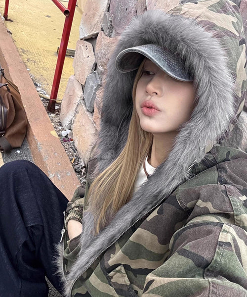 カモフラージュ柄ファーフードブルゾン / 15453