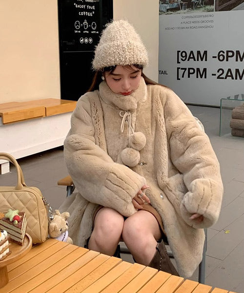 スタンドカラーフェイクファーコート / 15411