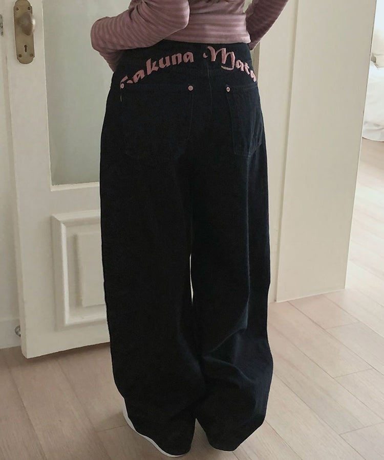 バック刺繍ロゴワイドデニムパンツ / 15033