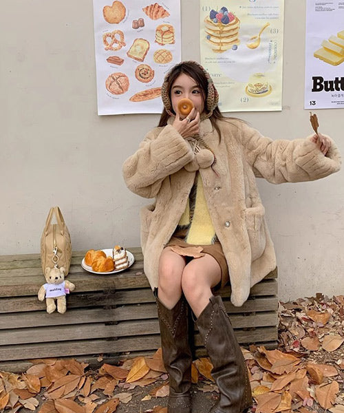 スタンドカラーフェイクファーコート / 15411