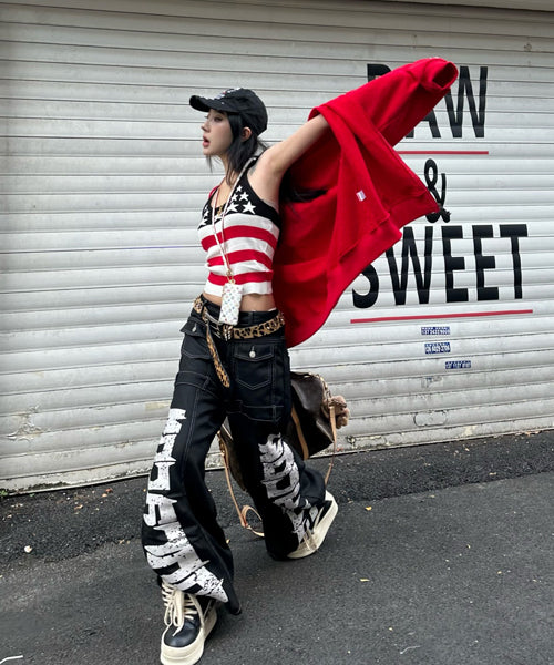 ワイドシルエットペイントロゴデニムパンツ / 15562