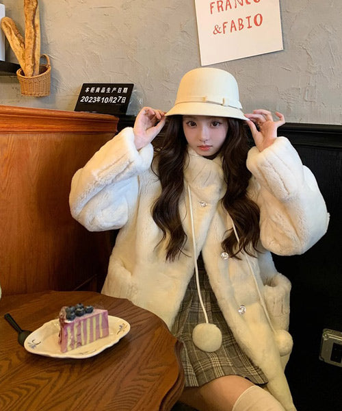 スタンドカラーフェイクファーコート / 15411