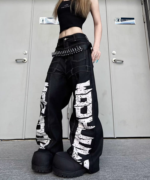 ワイドシルエットペイントロゴデニムパンツ / 15562