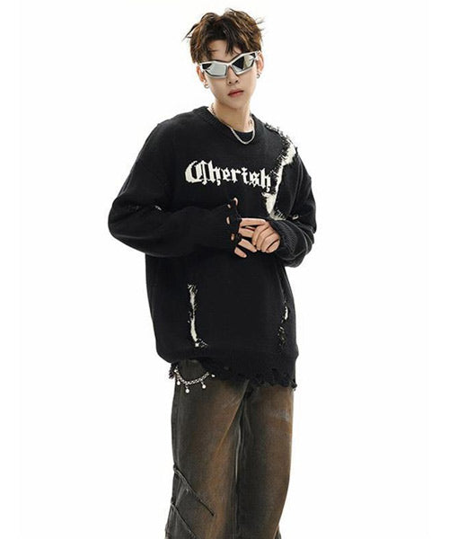 ダメージ加工ロゴニット / 15402