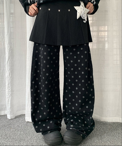 レースアップ星柄ワイドデニムパンツ / 15541