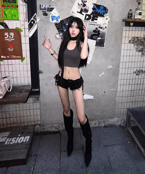 サイドレースアップローウエストデニムショートパンツ / 15802