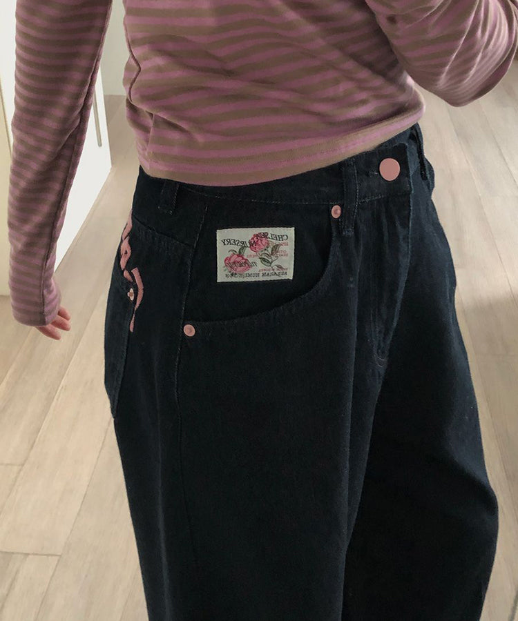 バック刺繍ロゴワイドデニムパンツ / 15033