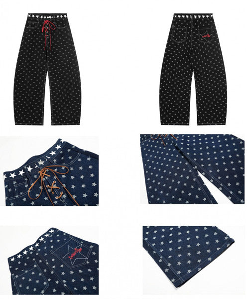 レースアップ星柄ワイドデニムパンツ / 15541