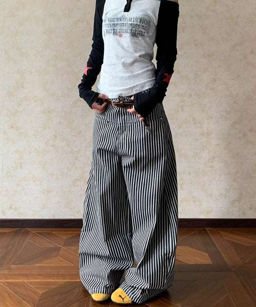 ストライプ柄ワイドパンツ / 15564