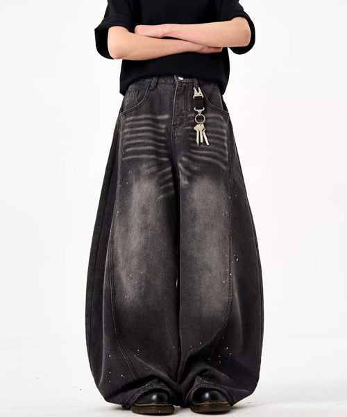 ペイント風ブラックカーブデニムパンツ / 15446