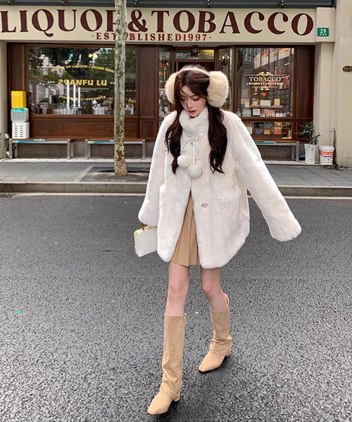 スタンドカラーフェイクファーコート / 15411