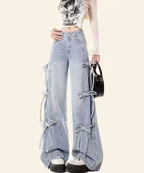 サイドリボンワイドデニムパンツ / 15556