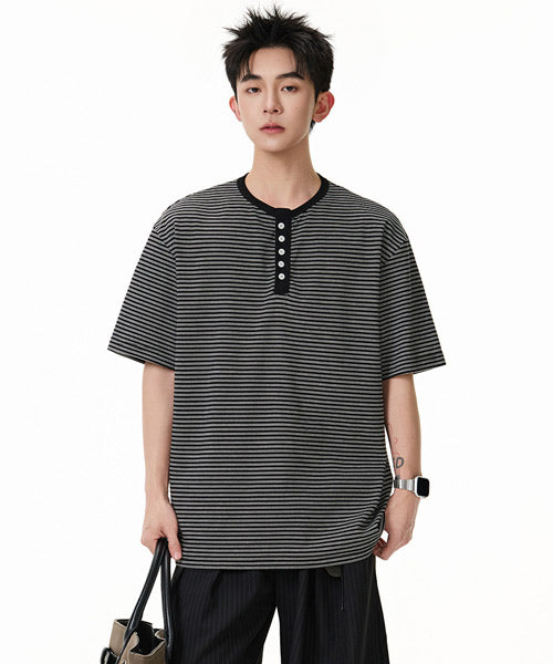 ボーダーヘンリーネックTシャツ / 15957