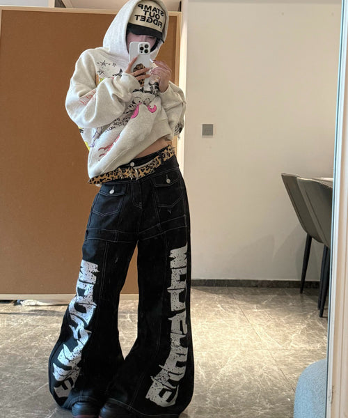 ワイドシルエットペイントロゴデニムパンツ / 15562