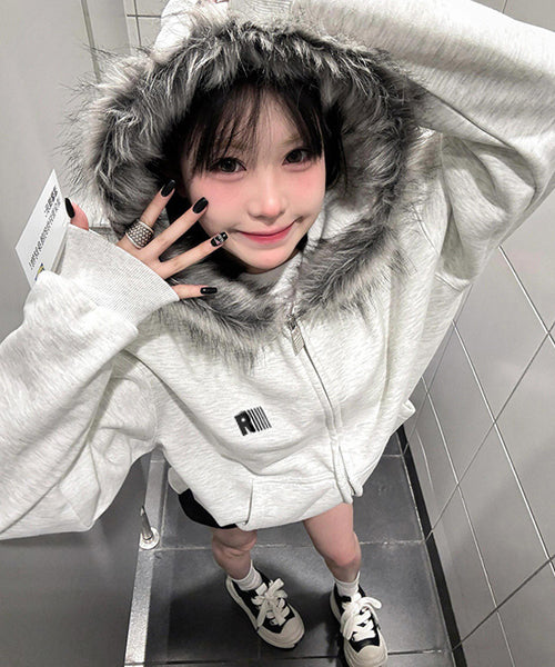 ファー付きフードジップスウェットパーカー / 15452