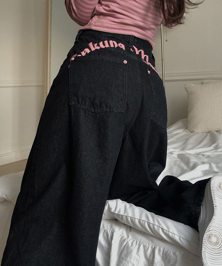 バック刺繍ロゴワイドデニムパンツ / 15033