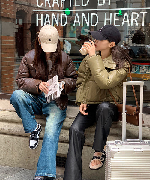 フェイクレザーショートダウンジャケット / 15338