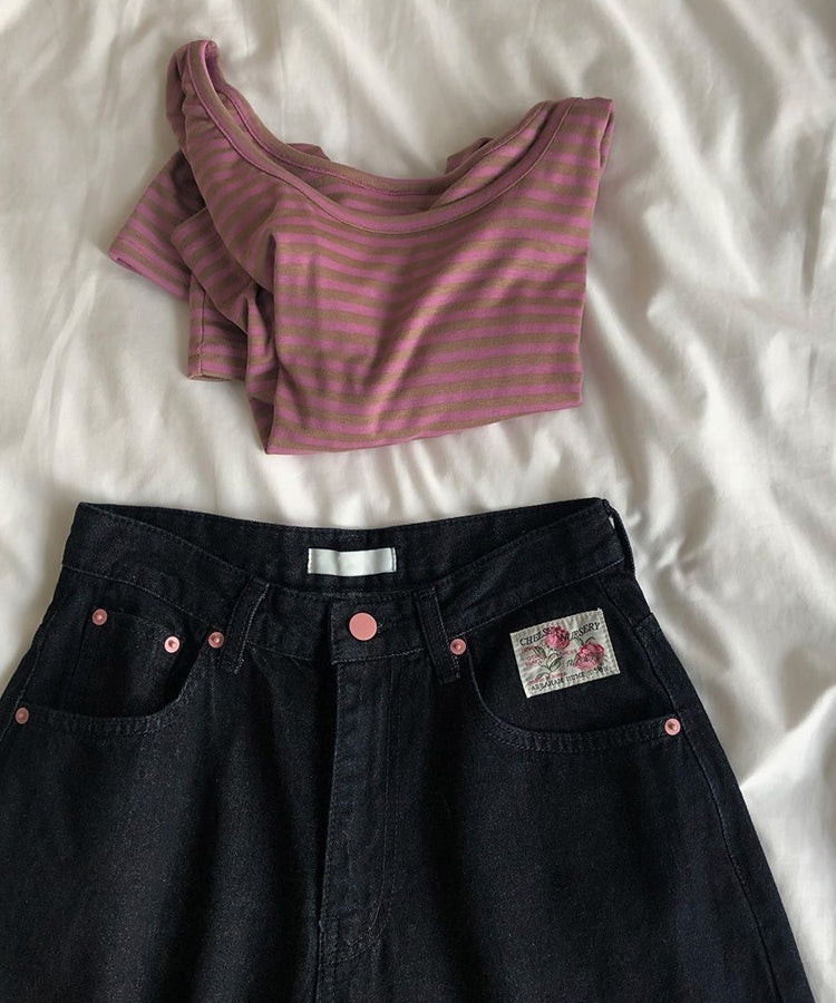バック刺繍ロゴワイドデニムパンツ / 15033