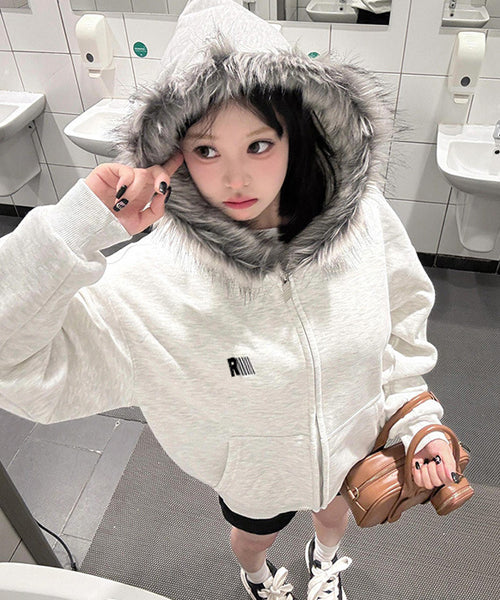 ファー付きフードジップスウェットパーカー / 15452