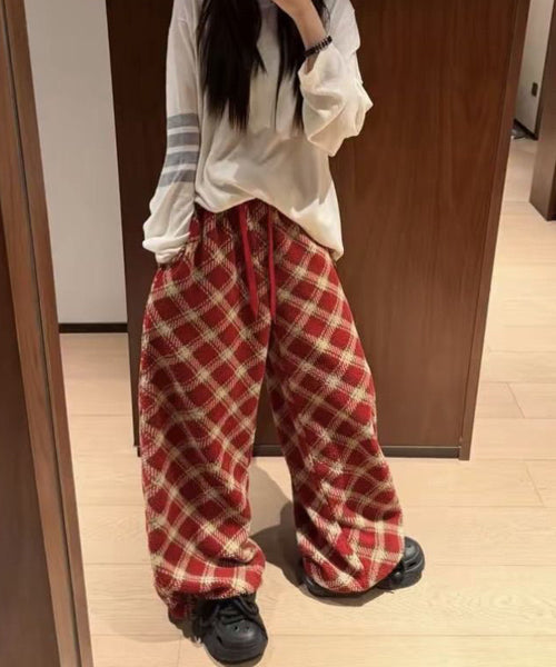 チェック柄ボアフリースワイドパンツ / 16316
