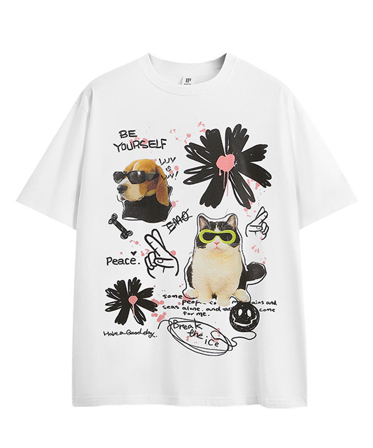 手書き風アニマルプリントTシャツ