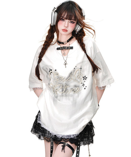 パールロゴレースレイヤード風Tシャツ / 15721