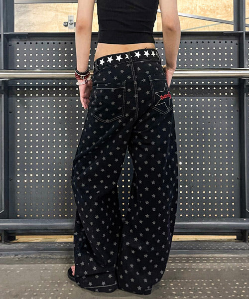 レースアップ星柄ワイドデニムパンツ / 15541