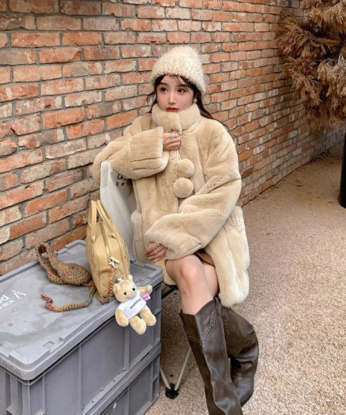 スタンドカラーフェイクファーコート / 15411