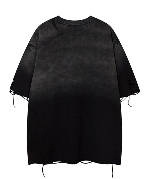 刺繍ロゴスタッズダメージ加工Tシャツ / 15691