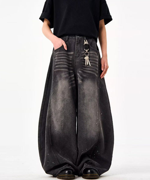 ペイント風ブラックカーブデニムパンツ / 15446