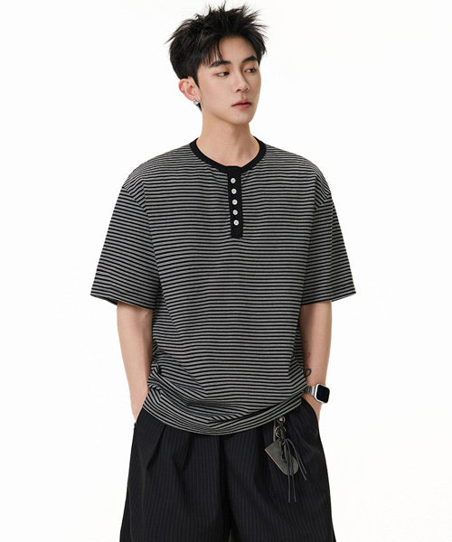ボーダーヘンリーネックTシャツ / 15957