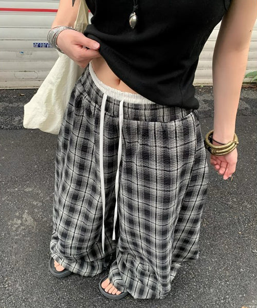 ダブルウエストチェック柄ワイドパンツ / 15558