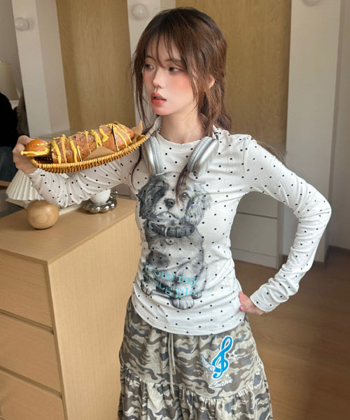 ドット柄DOGプリントロンT / 15807