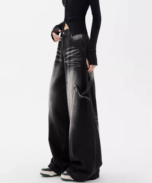 サイドベルトブラックデニムパンツ / 15454