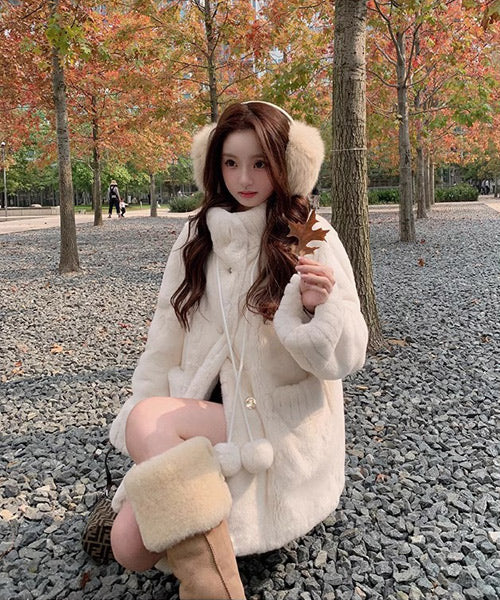 スタンドカラーフェイクファーコート / 15411