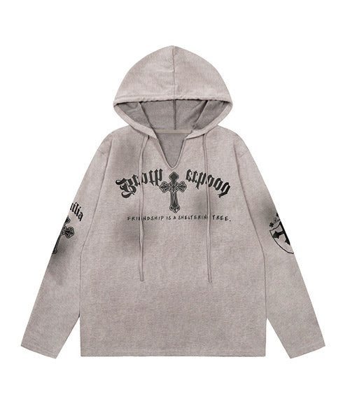 クロスプリントフード付きロンT / 15810