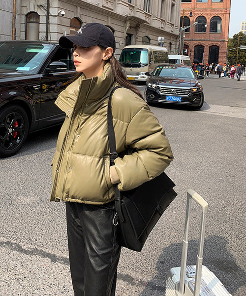 フェイクレザーショートダウンジャケット / 15338