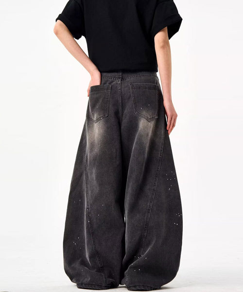 ペイント風ブラックカーブデニムパンツ / 15446