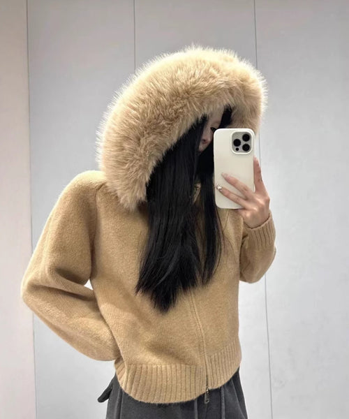 ファーフードニットジップパーカー / 15467