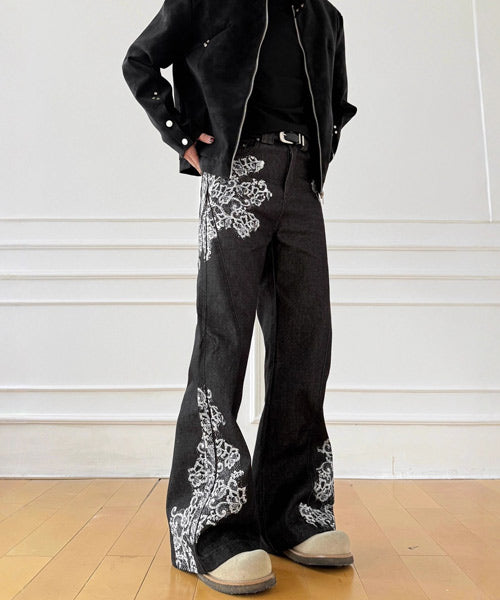 レース柄フレアデニムパンツ / 15669