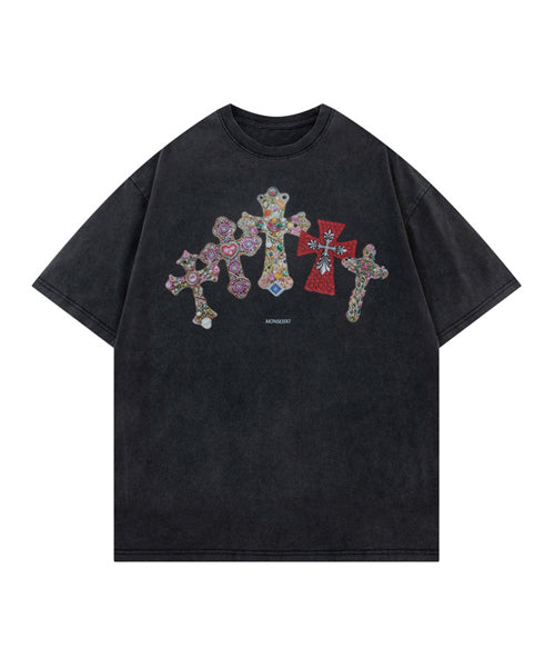 オーバーサイズクロスプリントTシャツ / 15830