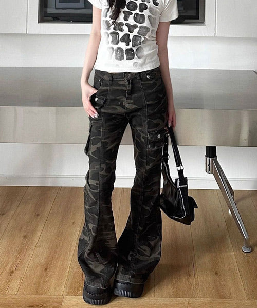 カモフラージュ柄フレアカーゴパンツ / 15527