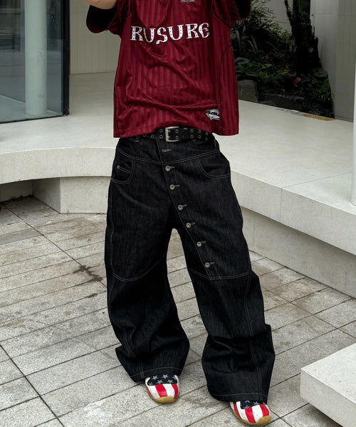 アシンメトリーボタンデニムパンツ / 15583