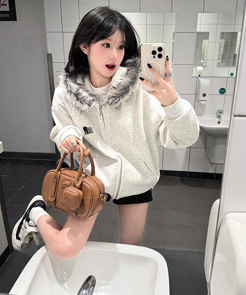 ファー付きフードジップスウェットパーカー / 15452