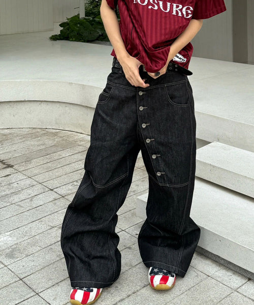 アシンメトリーボタンデニムパンツ / 15583