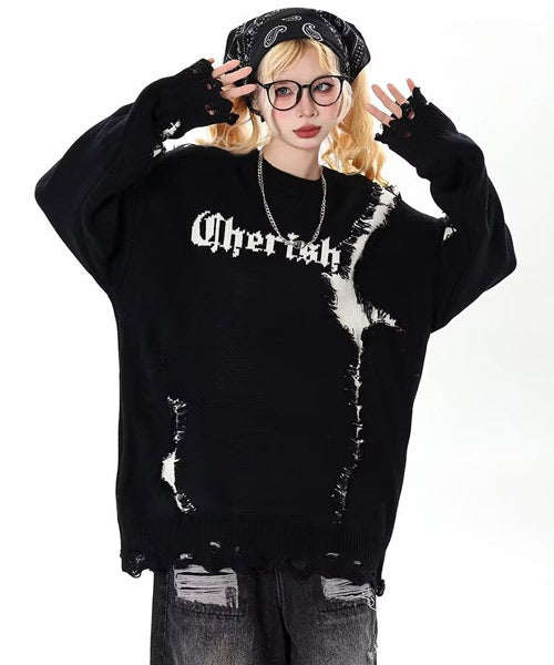 ダメージ加工ロゴニット / 15402