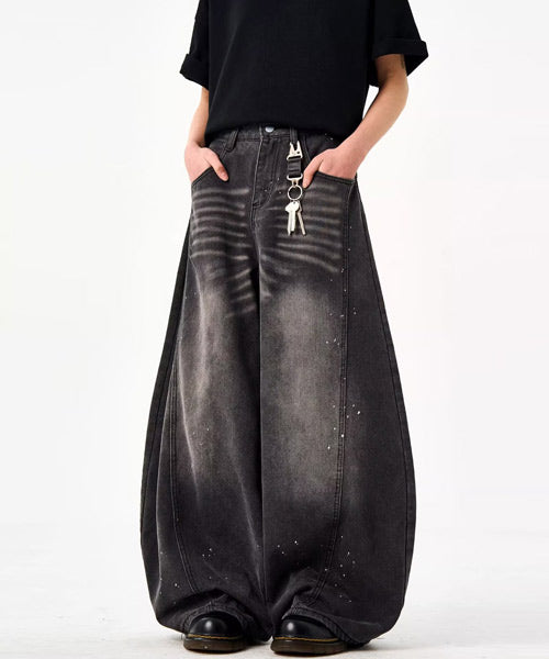 ペイント風ブラックカーブデニムパンツ / 15446