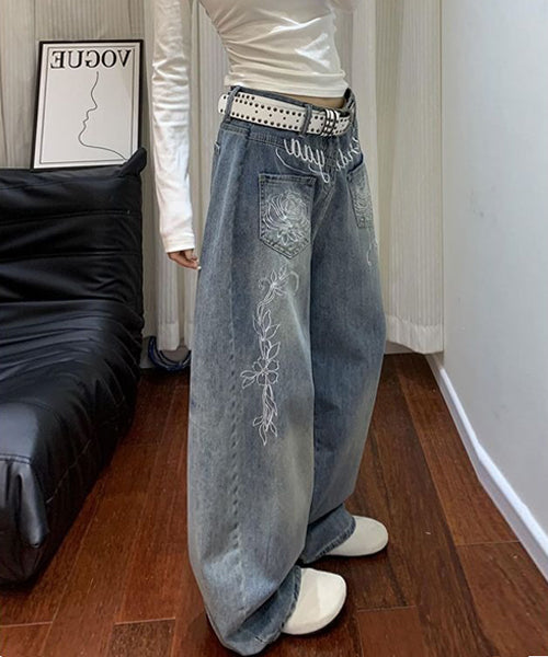 ローズ刺繍ワイドデニムパンツ / 15658