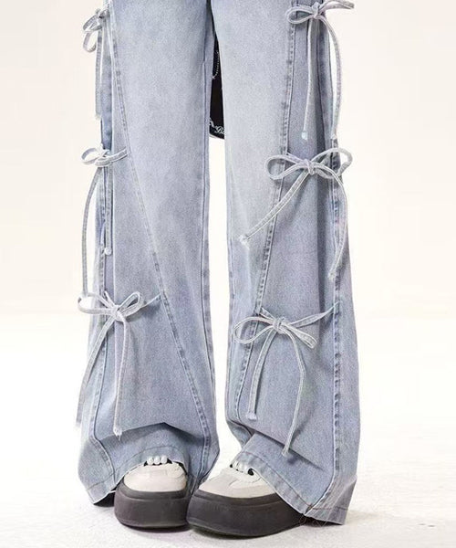 サイドリボンワイドデニムパンツ / 15556
