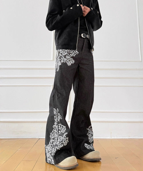 レース柄フレアデニムパンツ / 15669